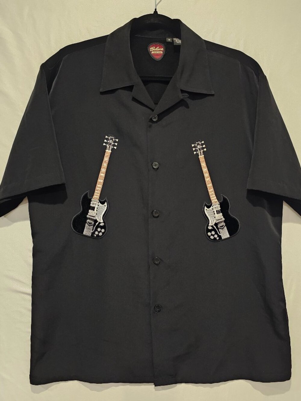 Vintage Gibson Tour Wear Dragonfly Shirt Men's M Black SG Guitar Bowling Camp